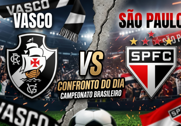 Escudos de Vasco x São Paulo em imagem de confronto do Brasileirão
